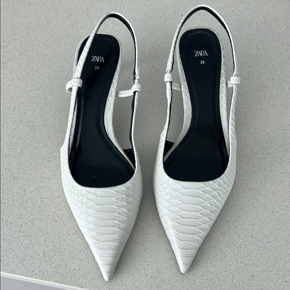 Zara White Heeled Slingback Shoes